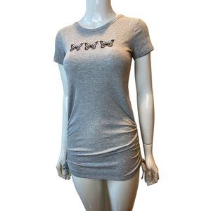 White Fawn Womens T Shirt Dress Butterfly Print Side Knot Hem Gray Size Large